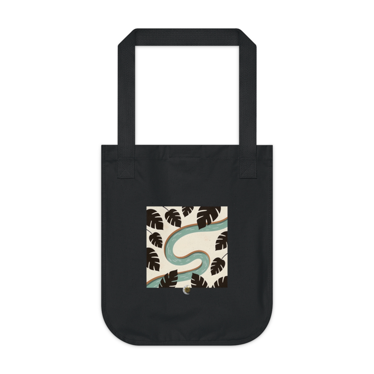 HD Looping river bend framed by overlapping leaf silhouettes Organic Canvas Tote