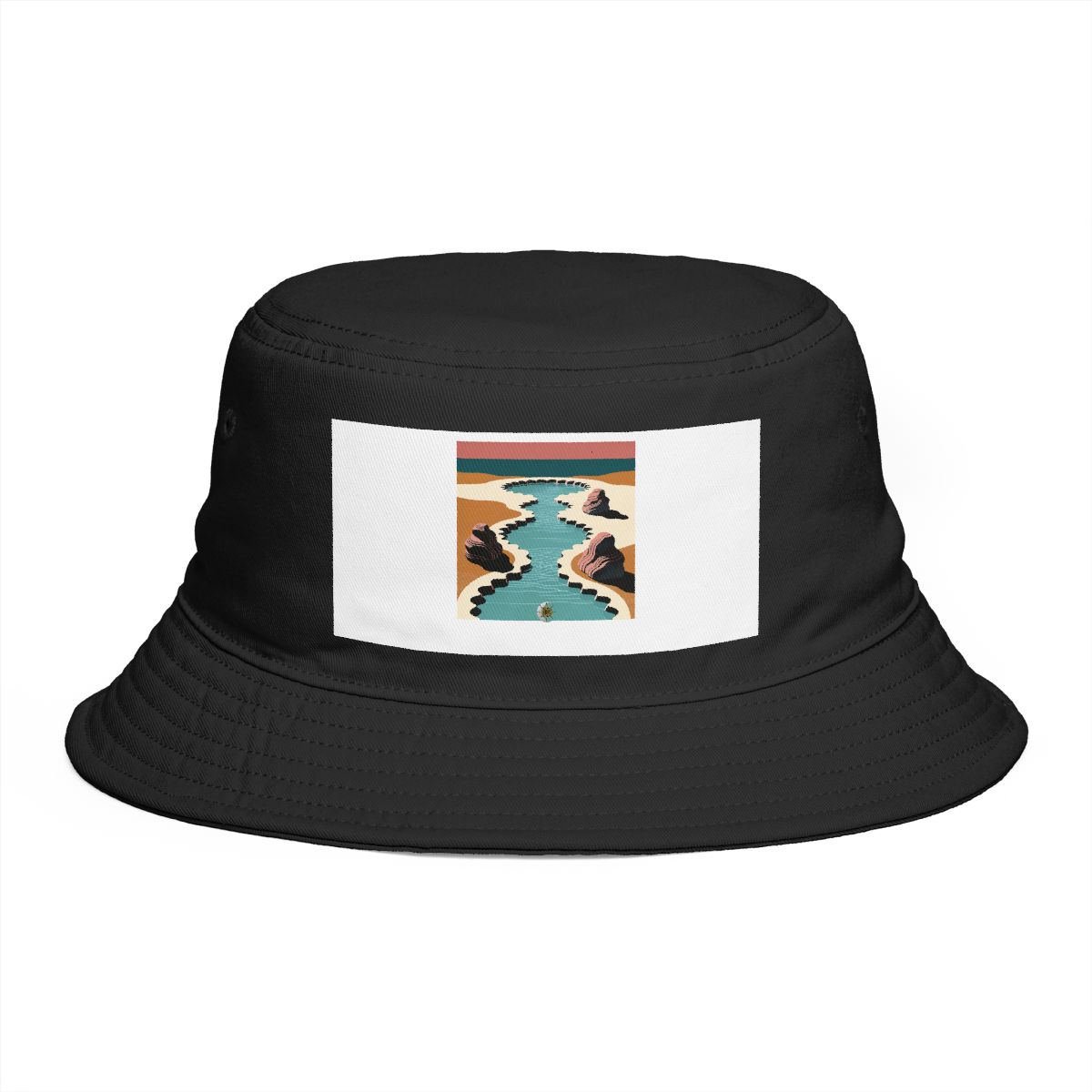HD Scalloped tidal pool flowing between three sculptural stone masses Bucket Hat