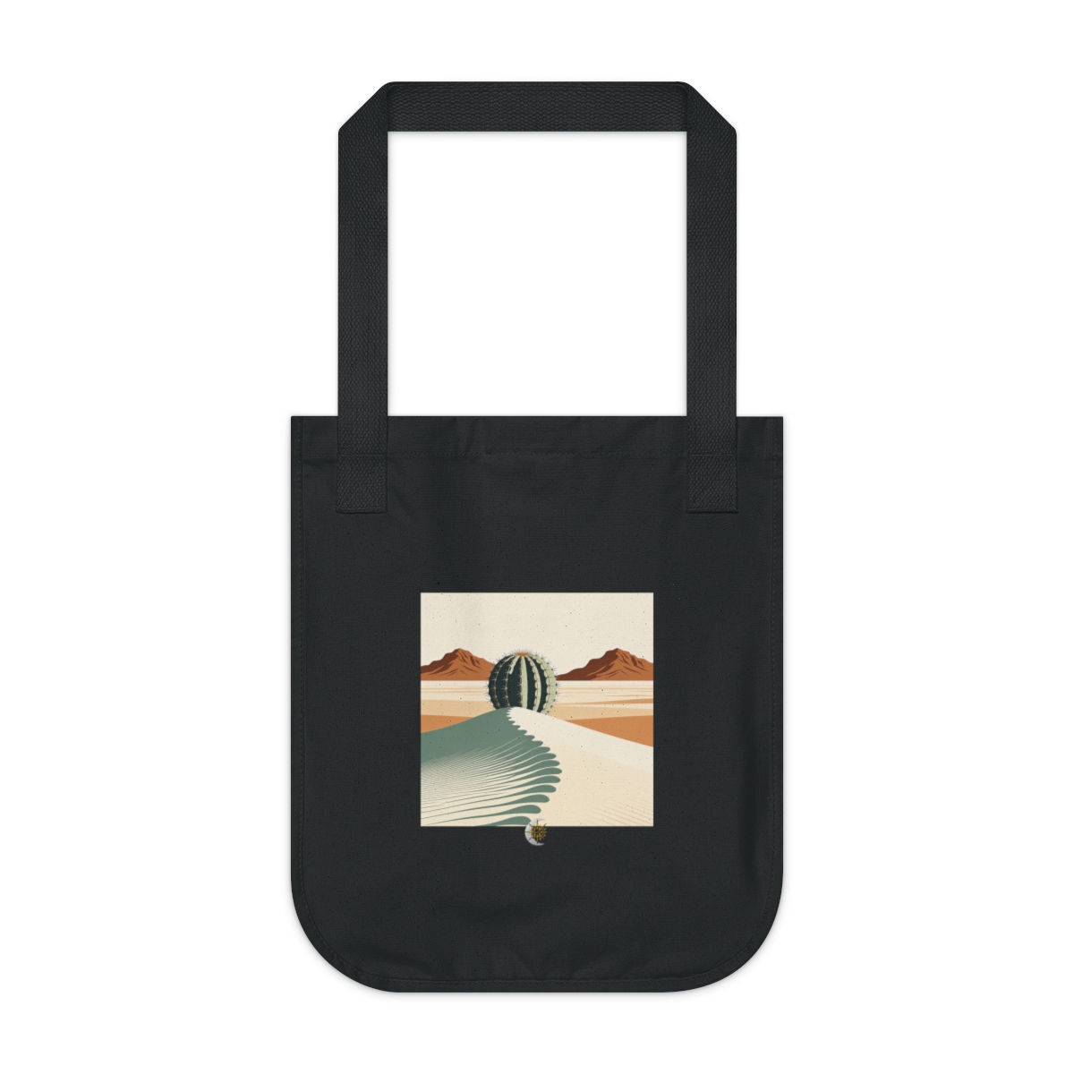 HD Barrel cactus rising behind a scalloped dune Organic Canvas Tote