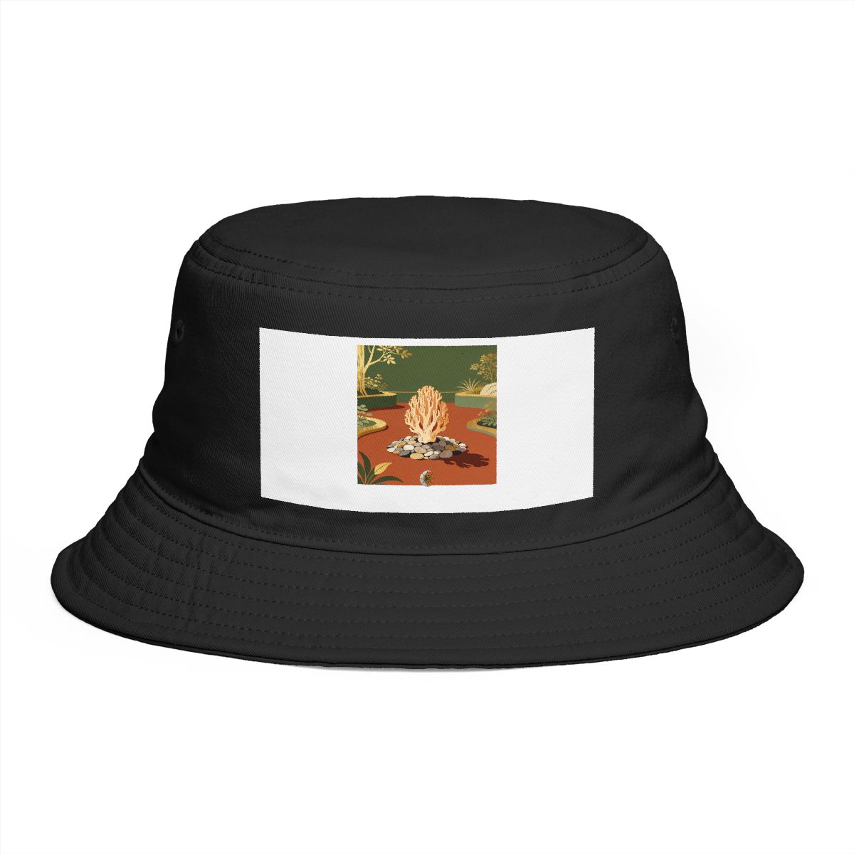 HD Coral fungus rising from an island of smooth pebbles Bucket Hat