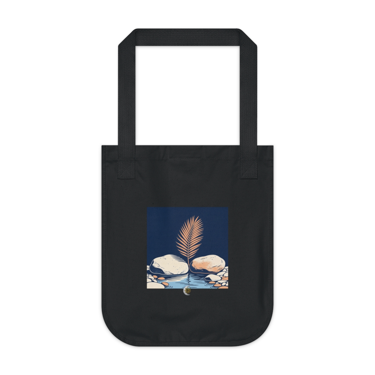 HD Palm frond emerging between two broad river stones Organic Canvas Tote