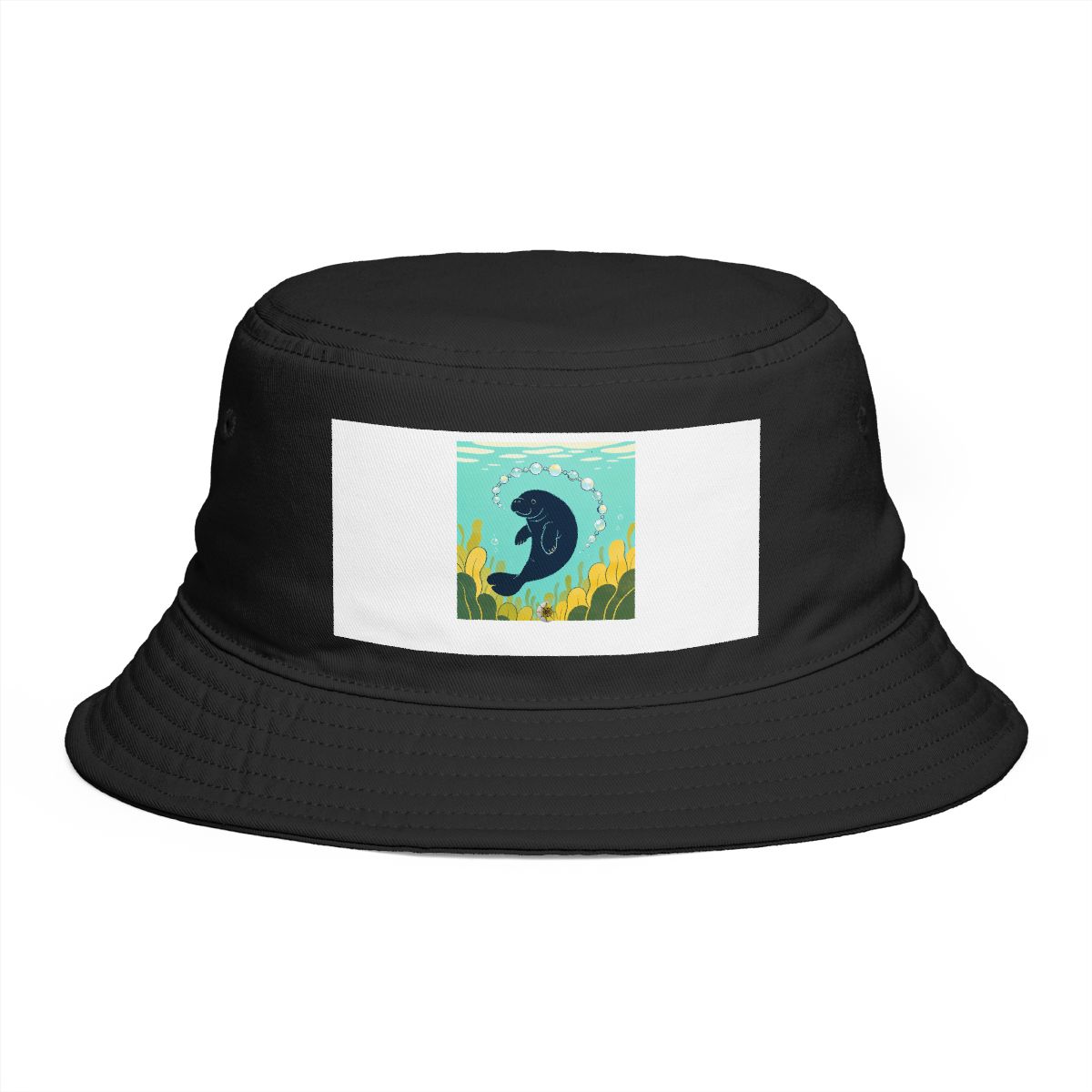 HD Manatee chasing a looping chain of bubbles Bucket Hat