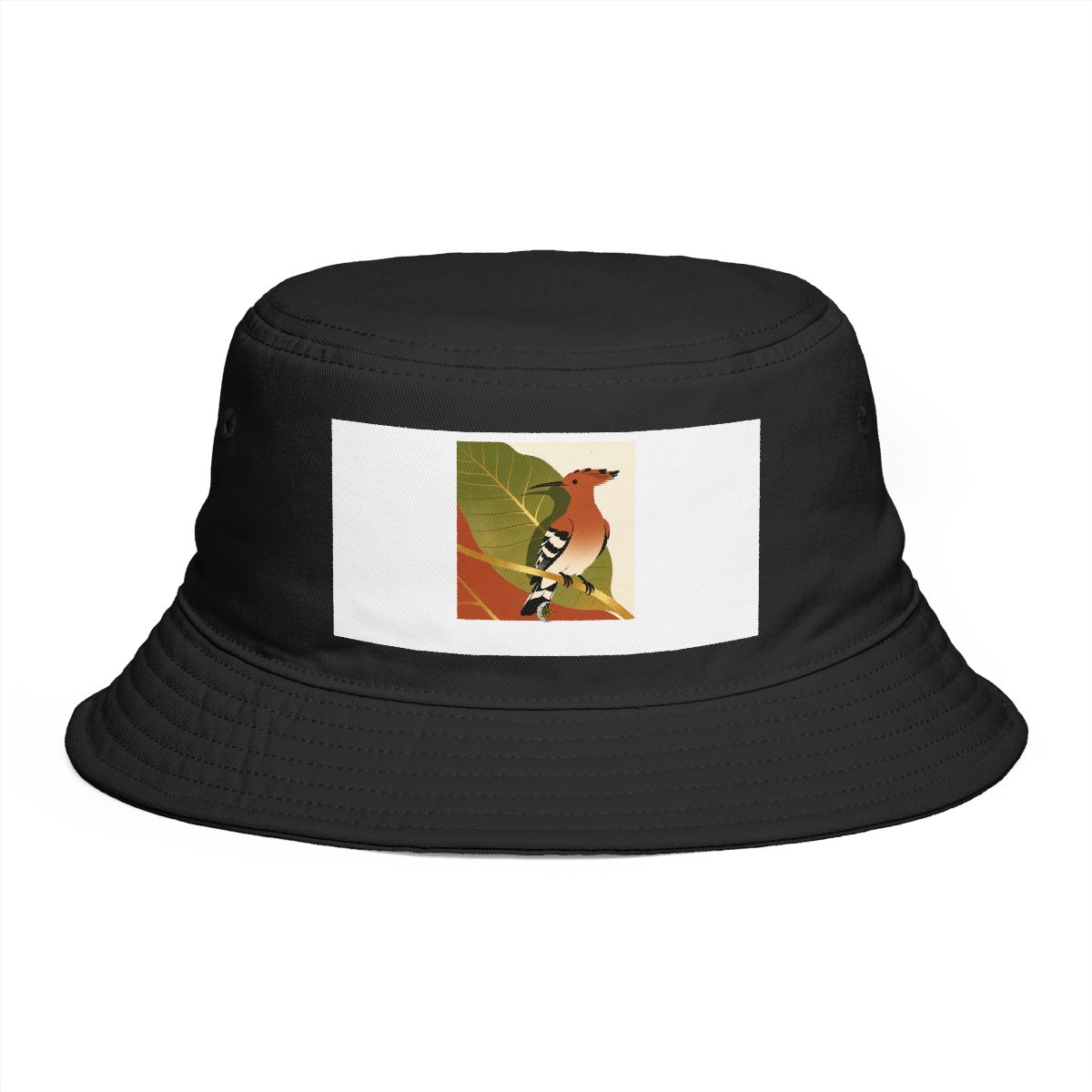 HD Hoopoe framed by one oversized leaf Bucket Hat