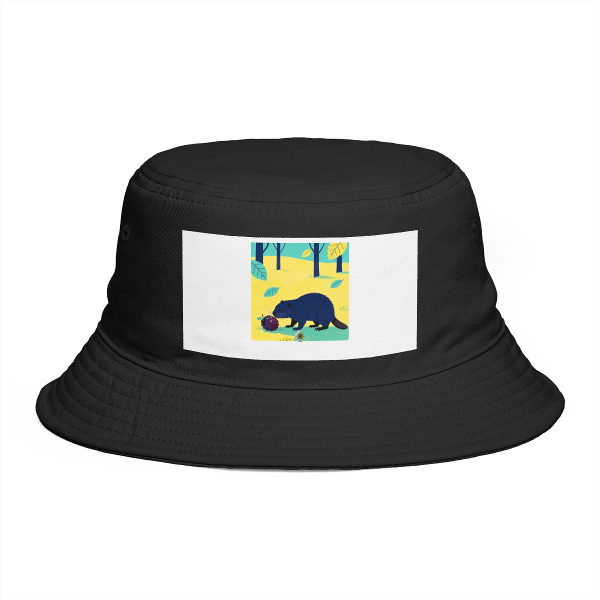 HD Beaver investigating an oversized berry Bucket Hat