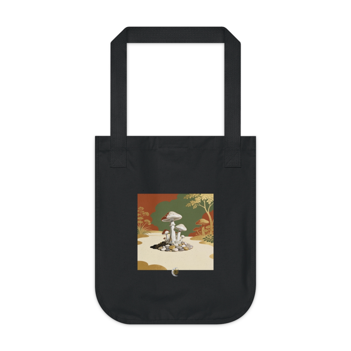 HD Porcelain mushrooms rising from an island of smooth pebbles Organic Canvas Tote