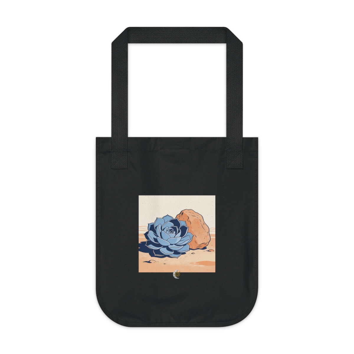 HD Succulent rosette balanced beside an irregular clay-colored rock Organic Canvas Tote