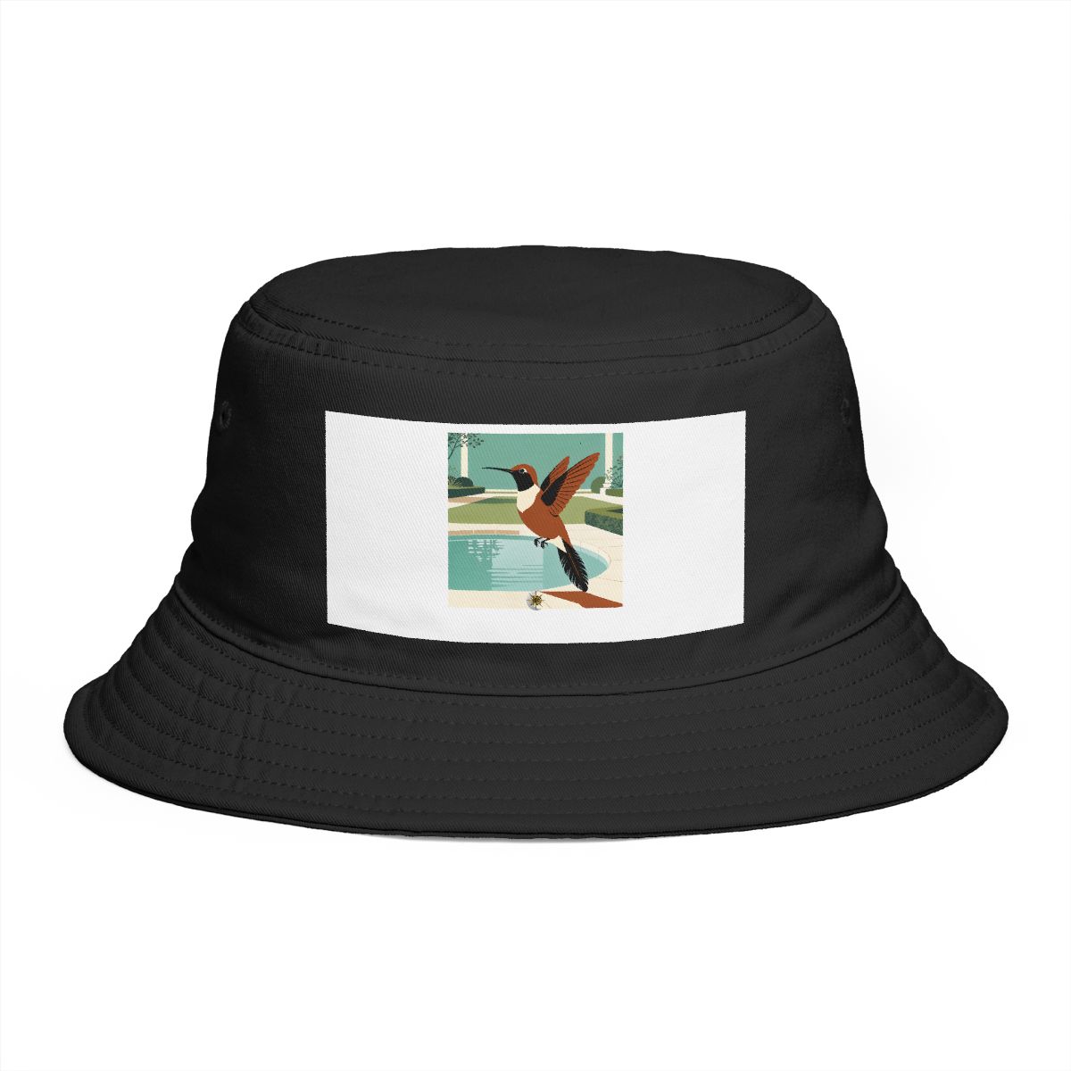 HD Hummingbird pausing beside a reflective pool Bucket Hat