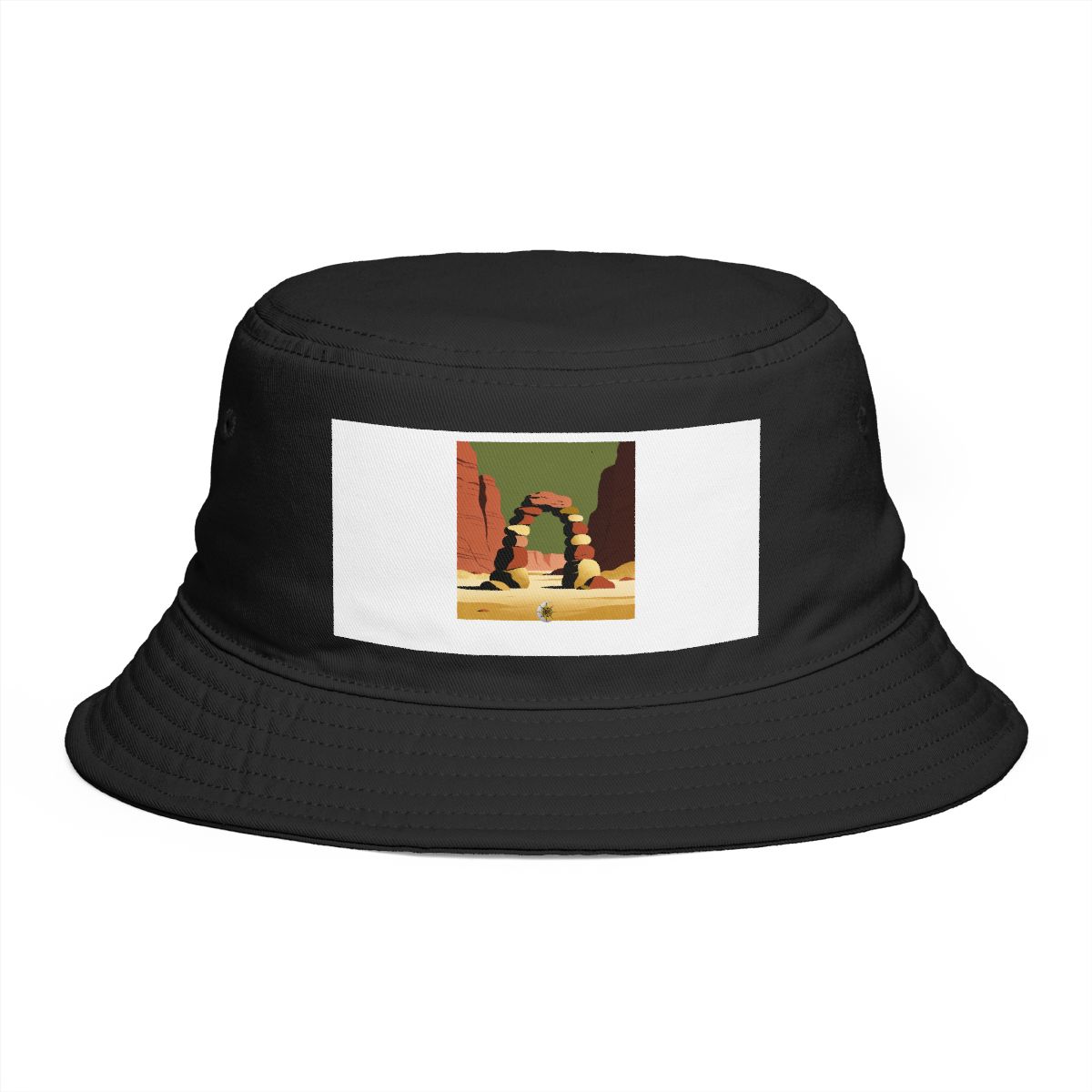 HD Small rocky arch reduced to stacked rounded color planes Bucket Hat