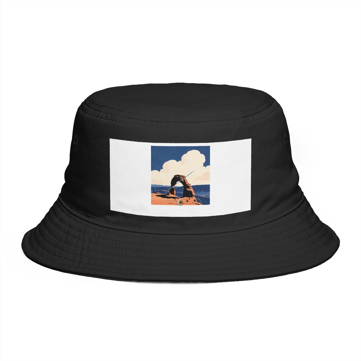 HD Small rocky arch crossed by a gentle diagonal breeze Bucket Hat