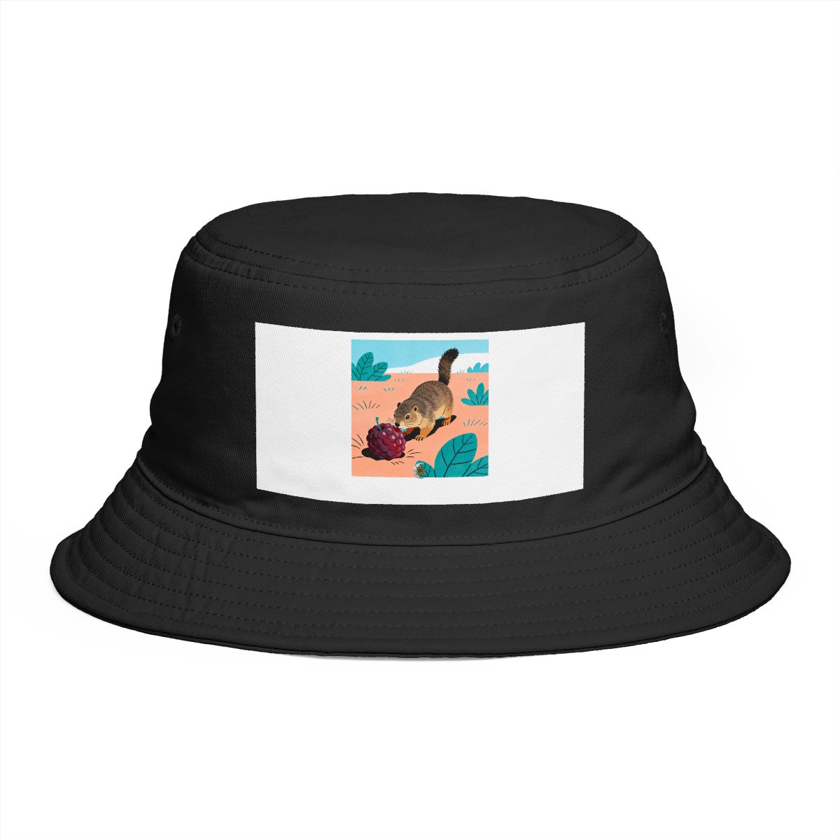 HD Marmot investigating an oversized berry Bucket Hat