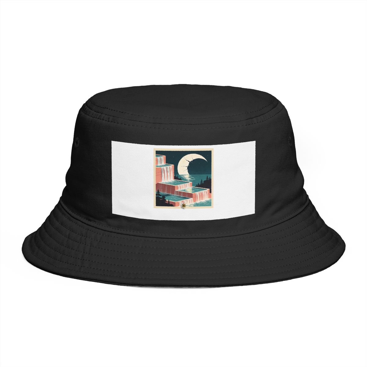 HD Stepped waterfall reflecting a broken arc of moonlight Bucket Hat