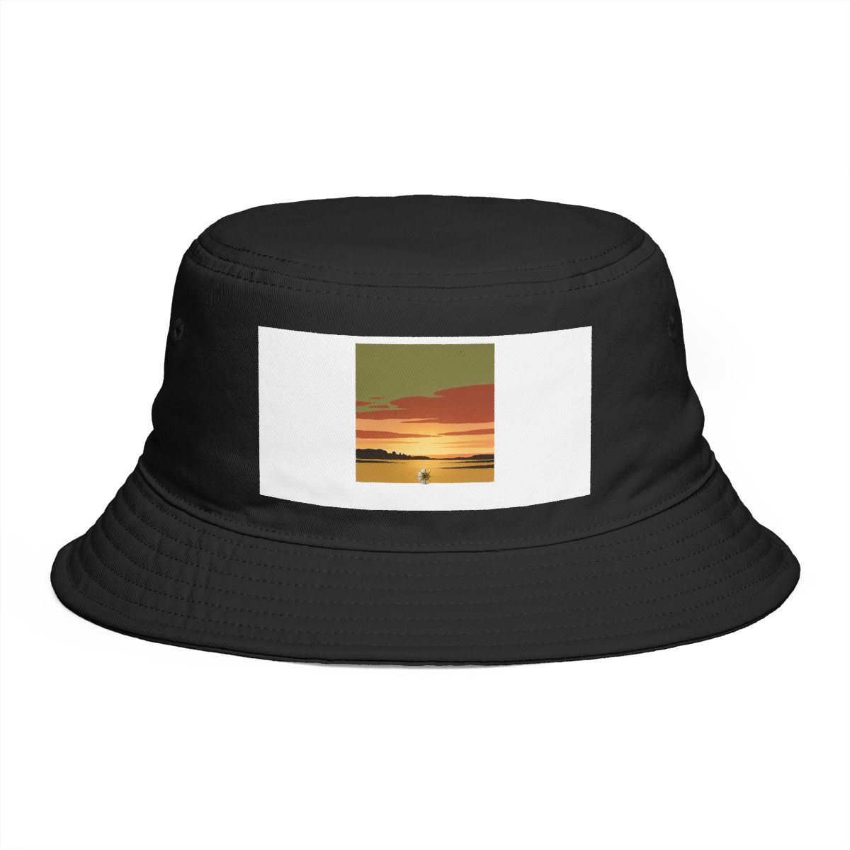 HD Layered dawn horizon arranged as overlapping flat color shapes Bucket Hat