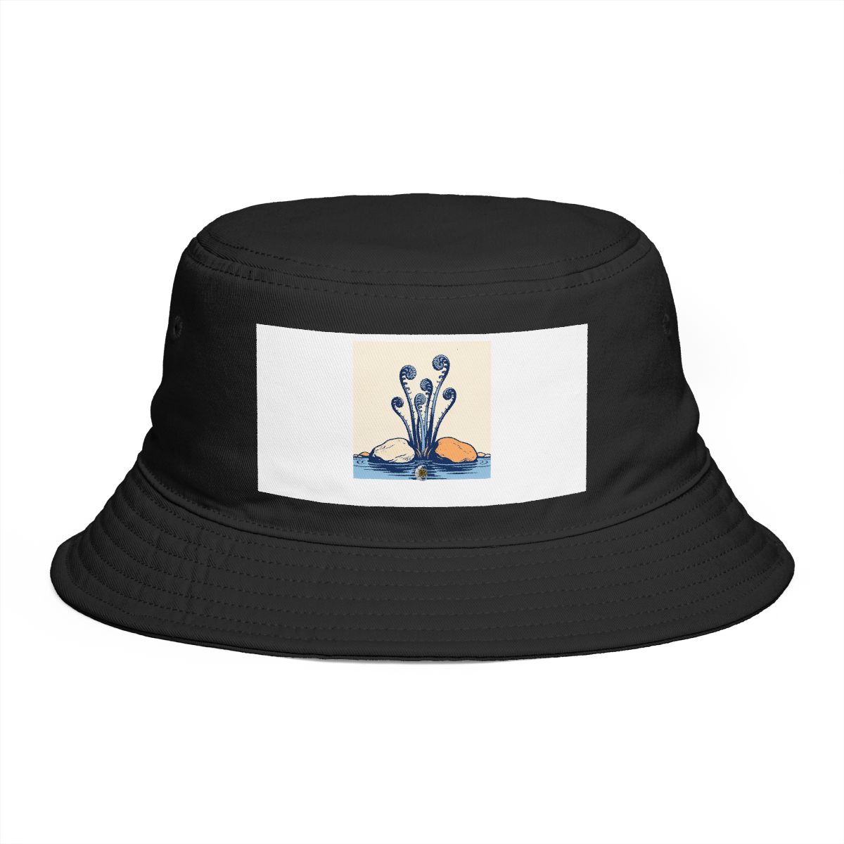 HD Fiddlehead cluster emerging between two broad river stones Bucket Hat