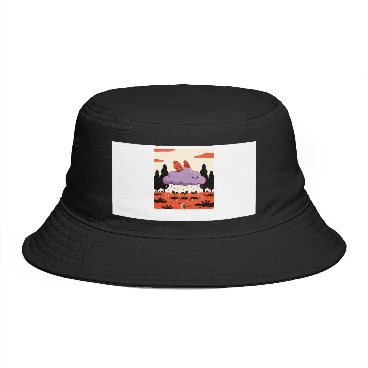 HD Cloud creature with floating fins sheltering three little sprouts Bucket Hat