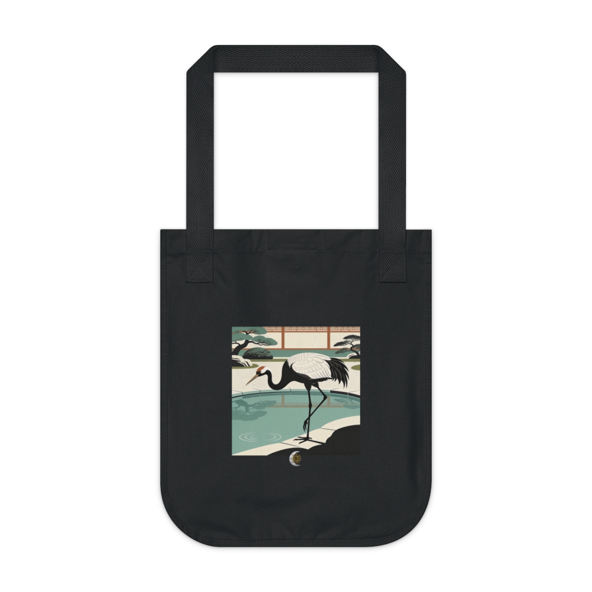 HD Crane pausing beside a reflective pool Organic Canvas Tote