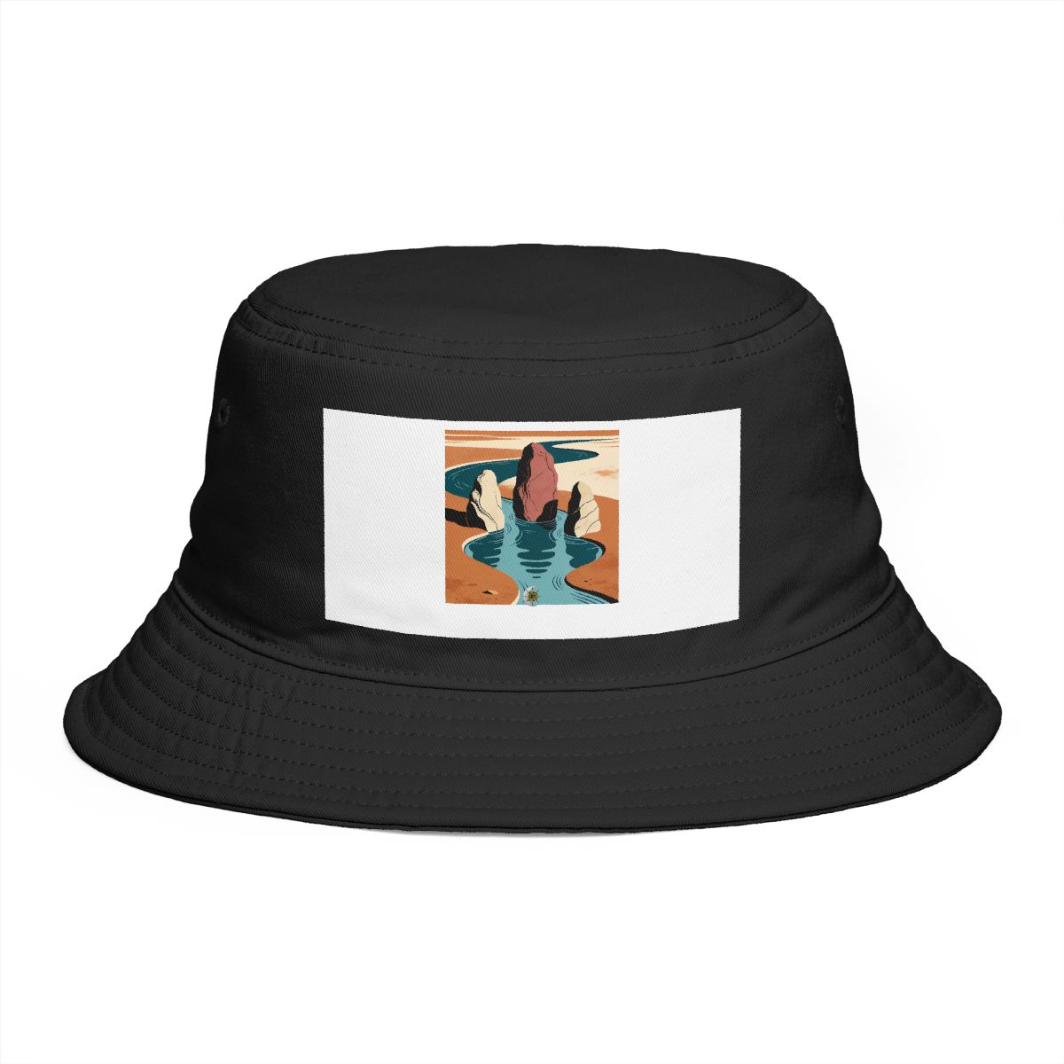 HD Shallow delta flowing between three sculptural stone masses Bucket Hat