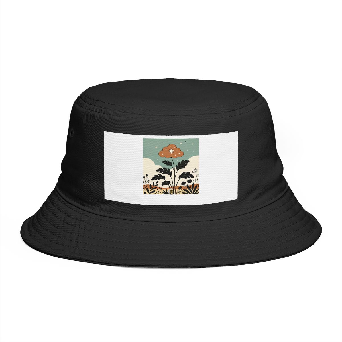 HD Drifting tiny-star cloud interlocking with broad plant silhouettes Bucket Hat