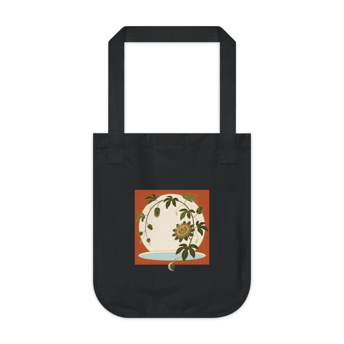 HD Passionflower arching across a rounded pool of open space Organic Canvas Tote