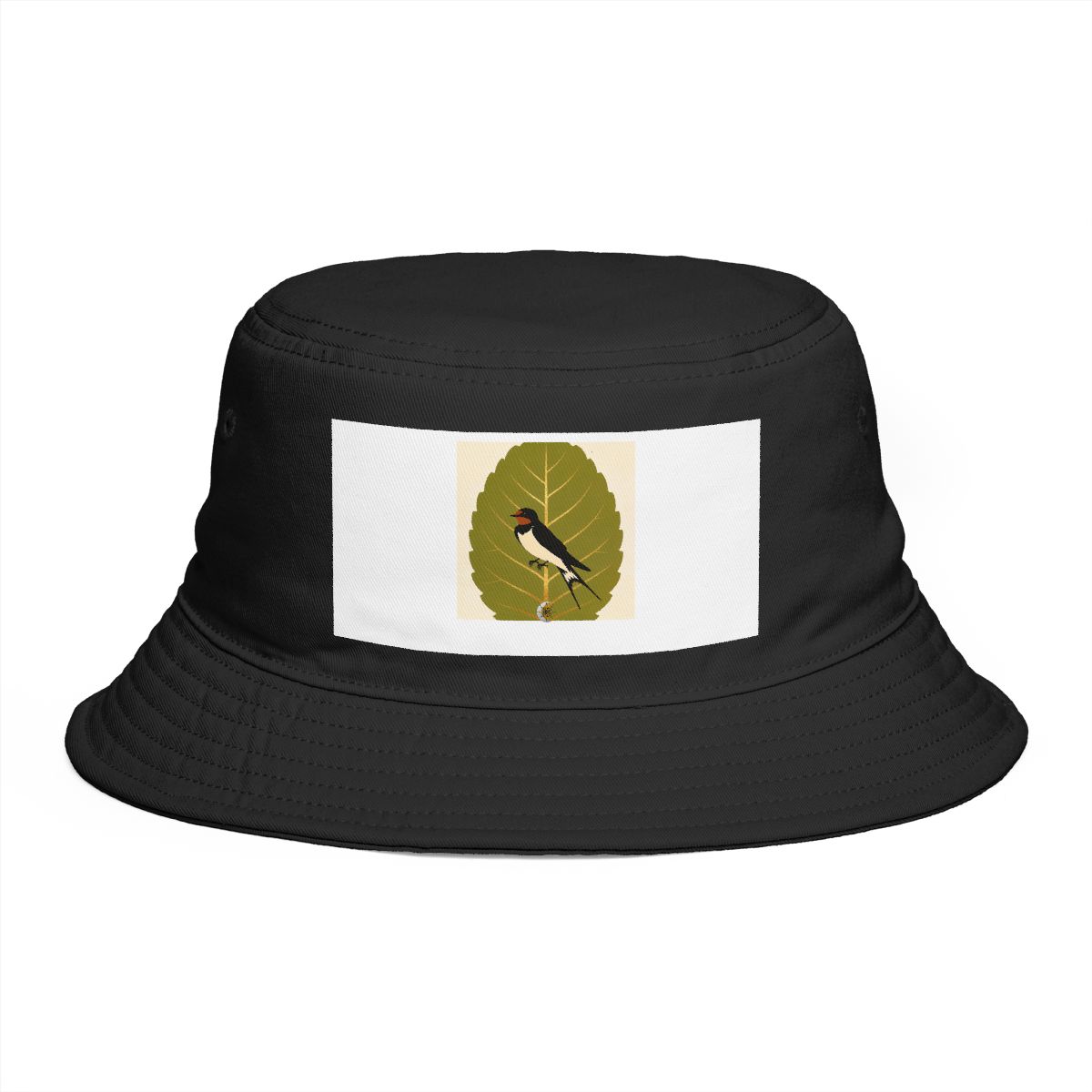 HD Swallow framed by one oversized leaf Bucket Hat