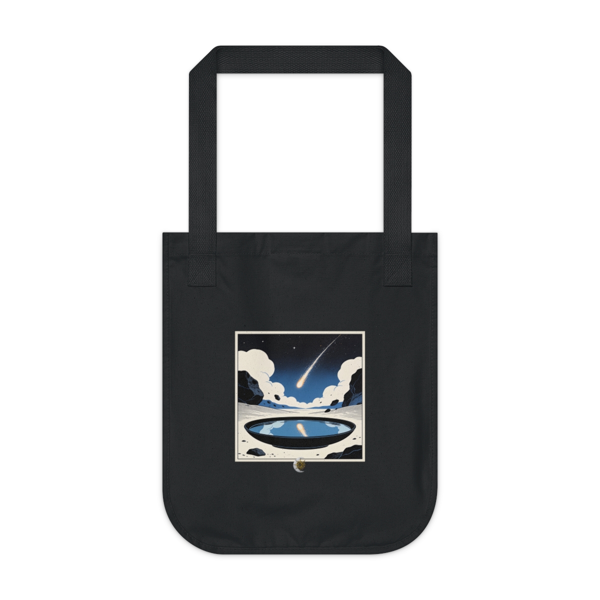 HD Meteor stream reflected in a glassy black basin Organic Canvas Tote