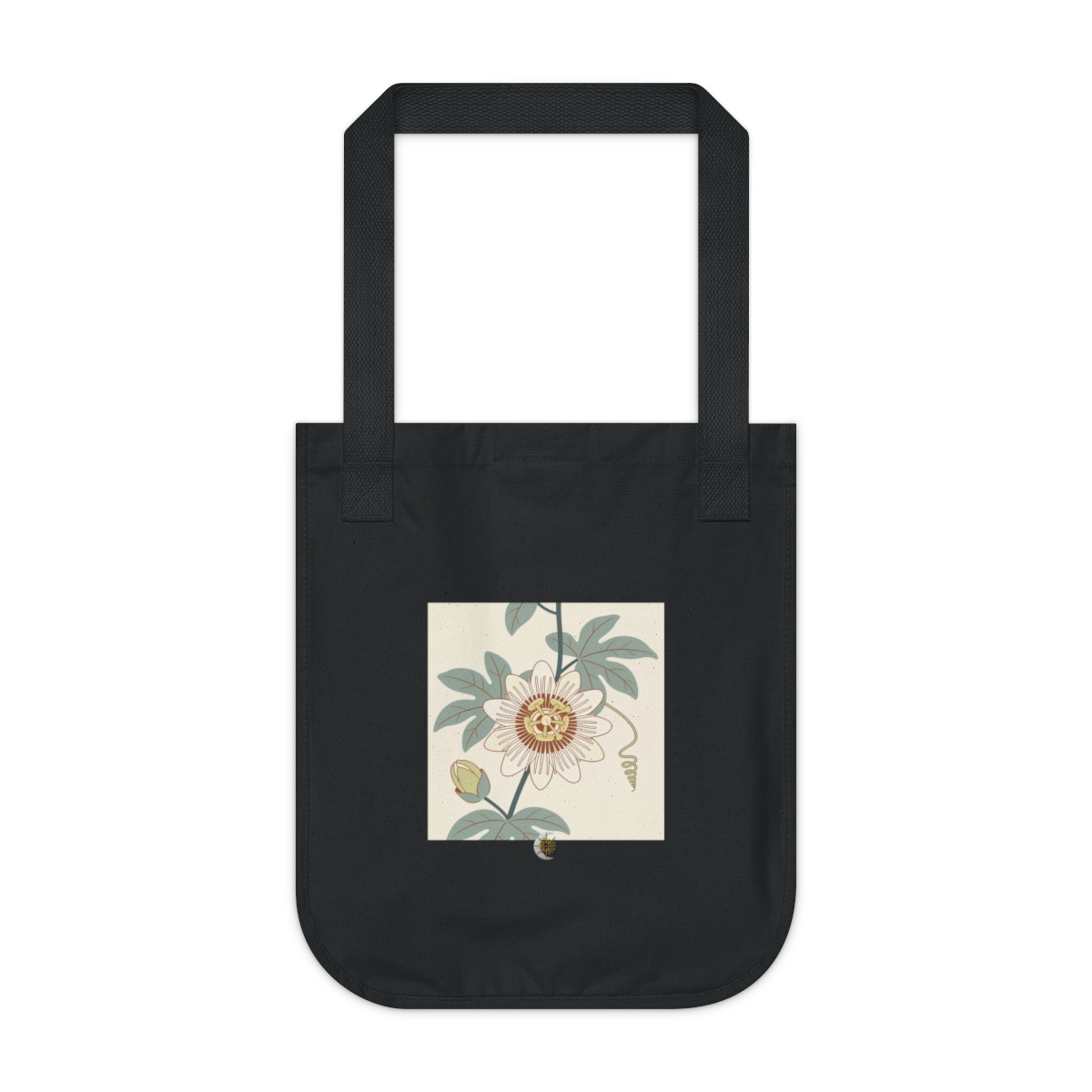 HD Passionflower interwoven with a single looping wind line Organic Canvas Tote
