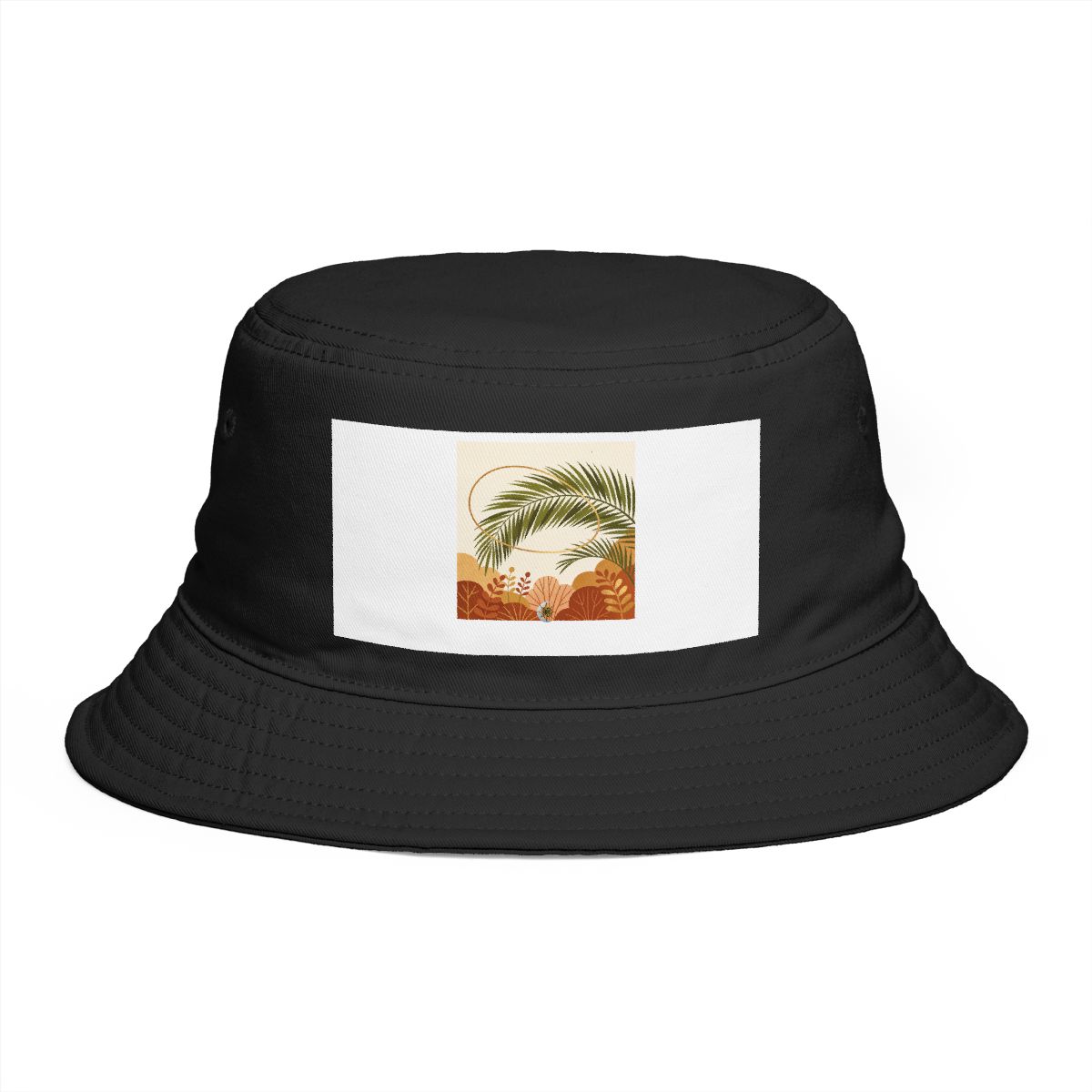 HD Palm frond interwoven with a single looping wind line Bucket Hat