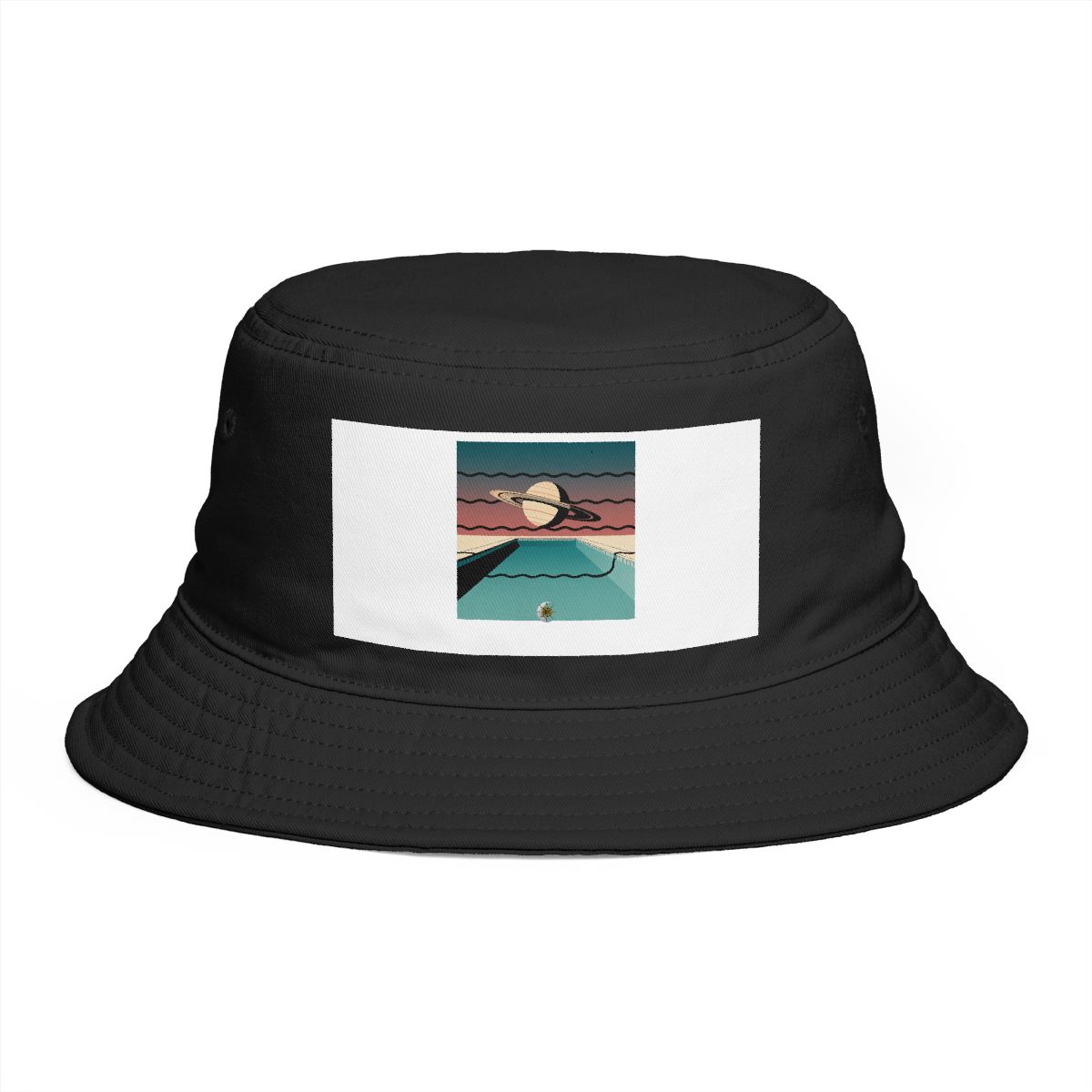 HD Ringed planet over a pool crossed by three parallel wave lines Bucket Hat