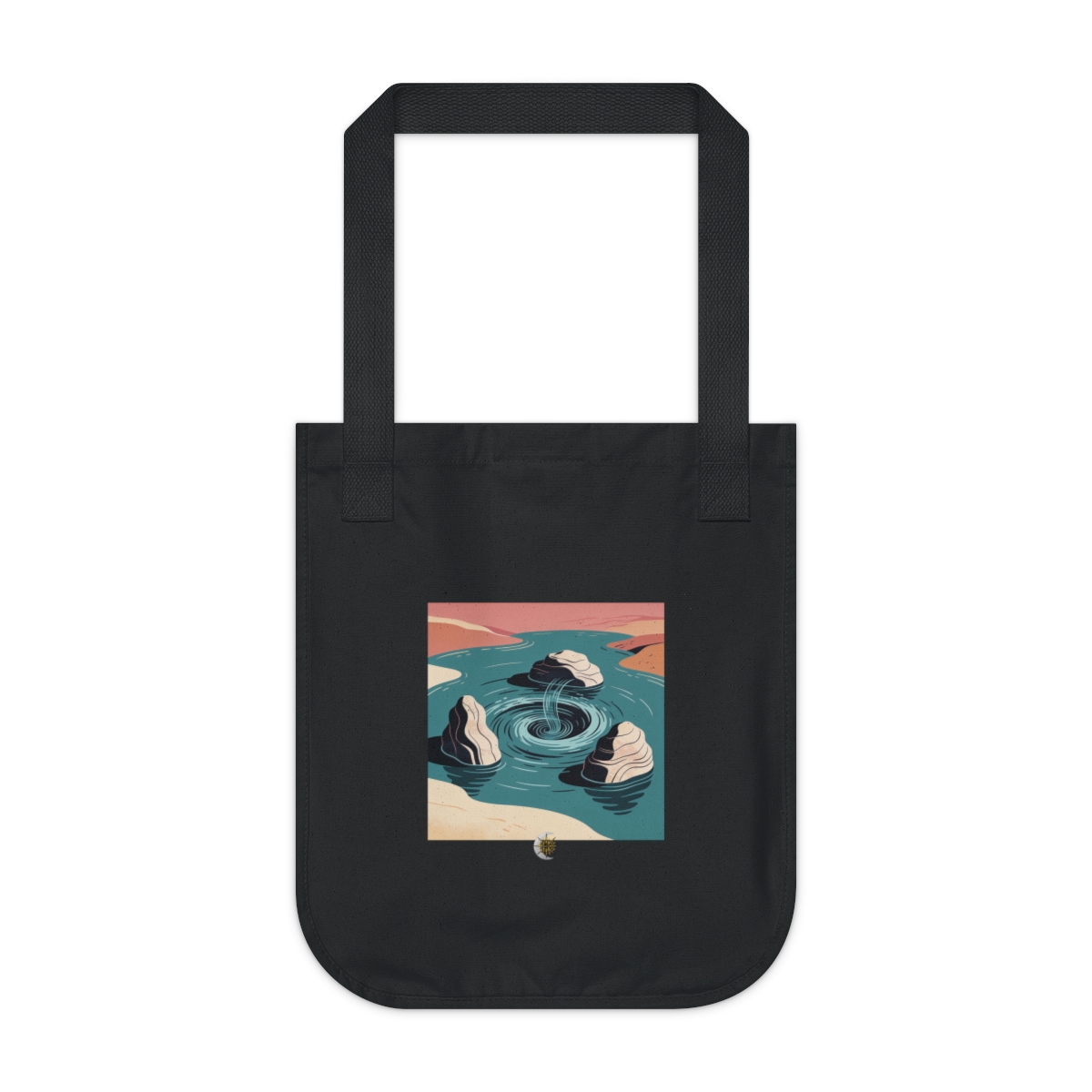 HD Spiral whirlpool flowing between three sculptural stone masses Organic Canvas Tote