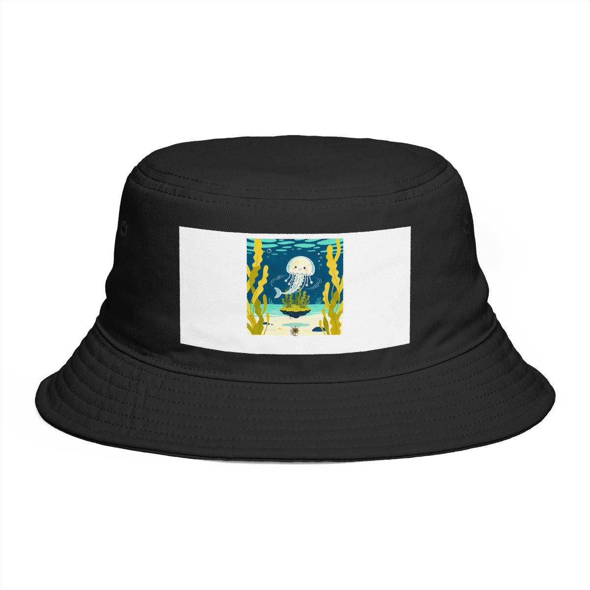HD Moon jelly circling a floating kelp island Bucket Hat