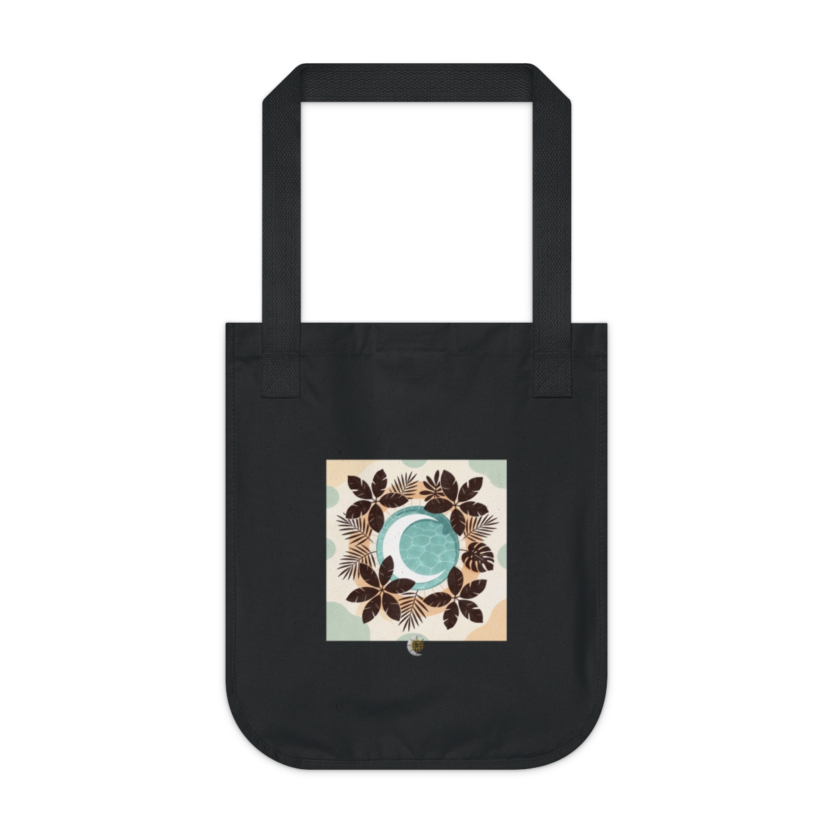 HD Crescent lagoon framed by overlapping leaf silhouettes Organic Canvas Tote
