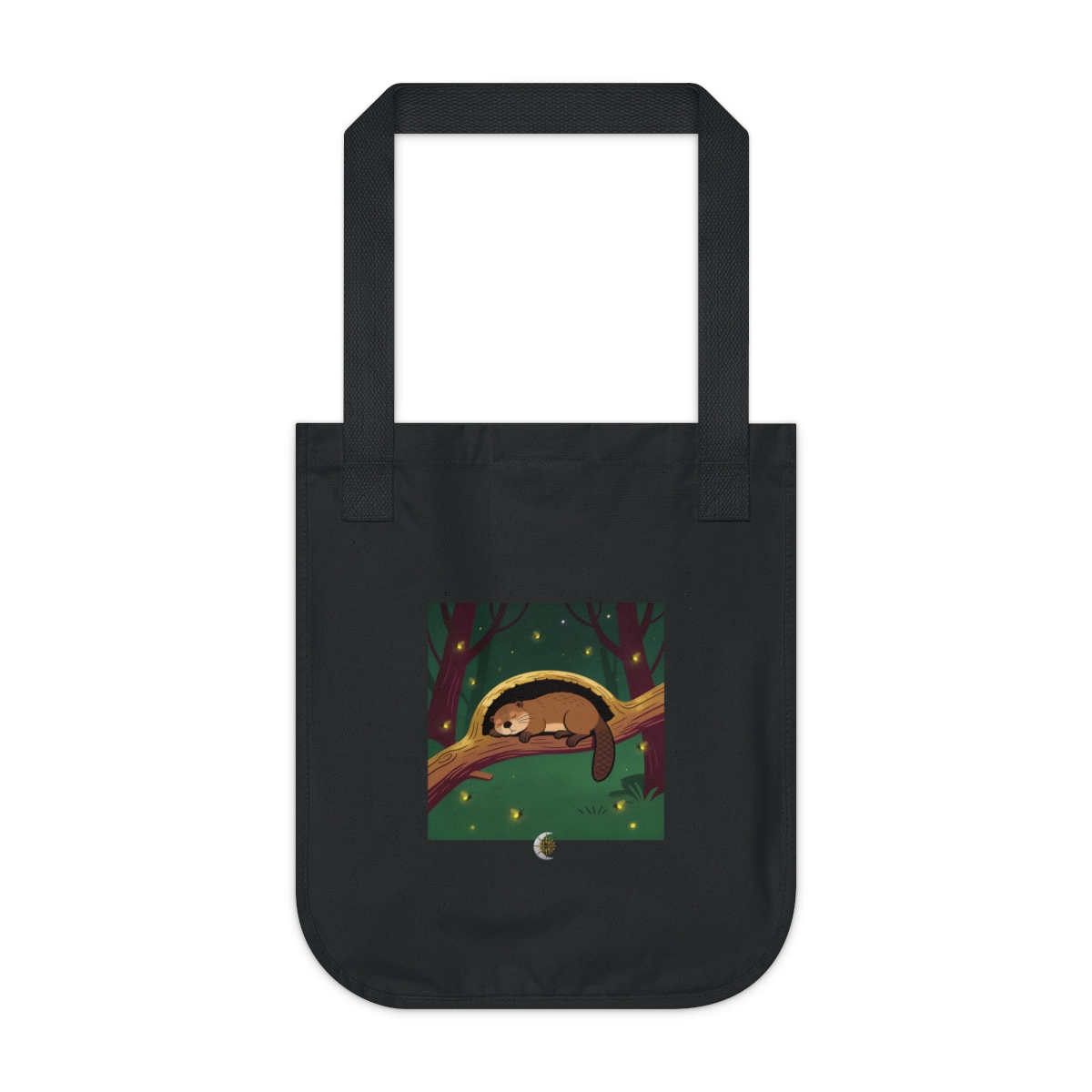 HD Beaver napping inside a curved hollow branch Organic Canvas Tote