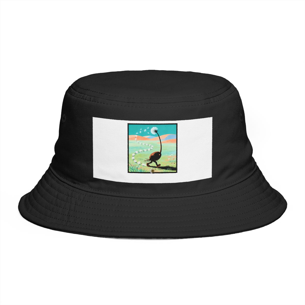 HD Seed creature with root toes following a looping trail of seed fluff Bucket Hat