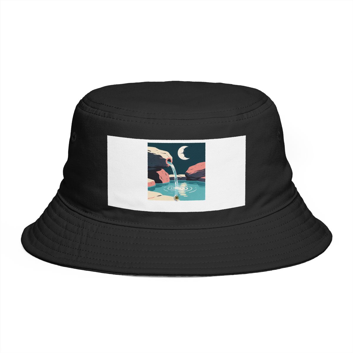 HD Spring between stones reflecting a broken arc of moonlight Bucket Hat
