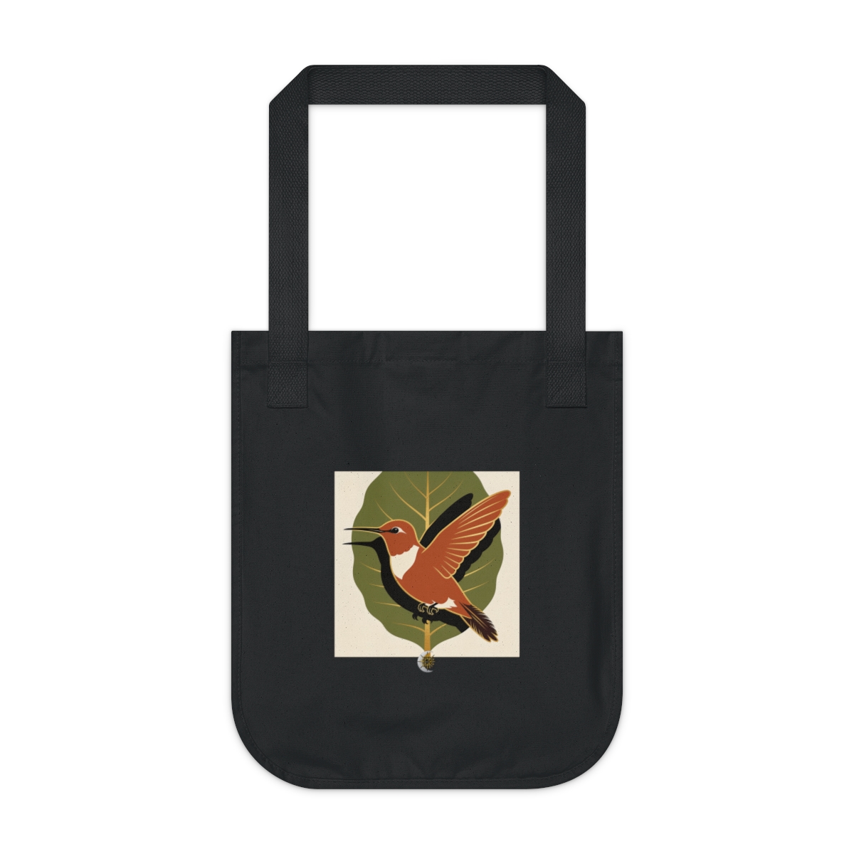 HD Hummingbird framed by one oversized leaf Organic Canvas Tote
