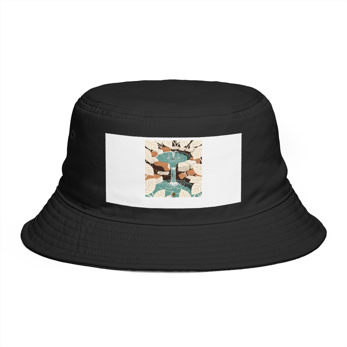 HD Spring between stones framed by overlapping leaf silhouettes Bucket Hat
