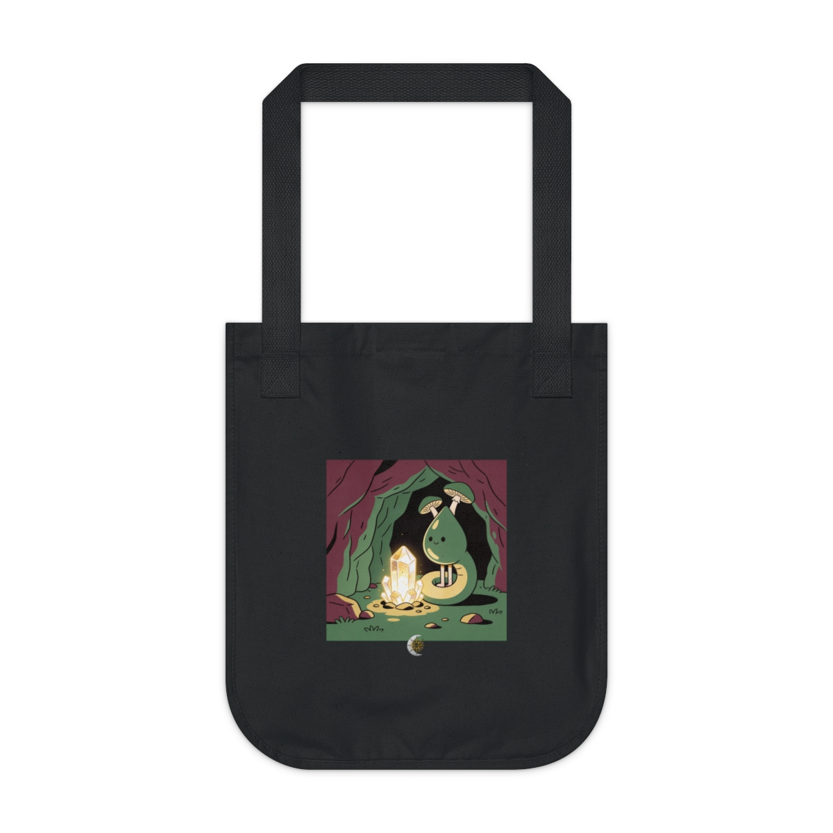 HD Droplet creature with mushroom legs curled beside a glowing mineral Organic Canvas Tote
