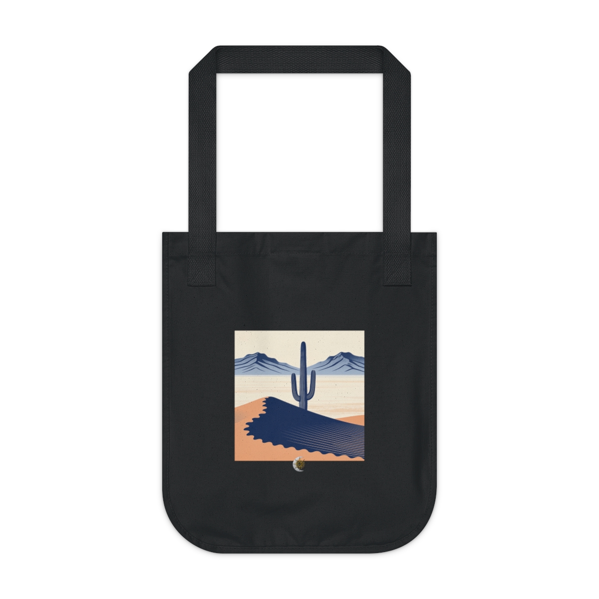 HD Saguaro rising behind a scalloped dune Organic Canvas Tote