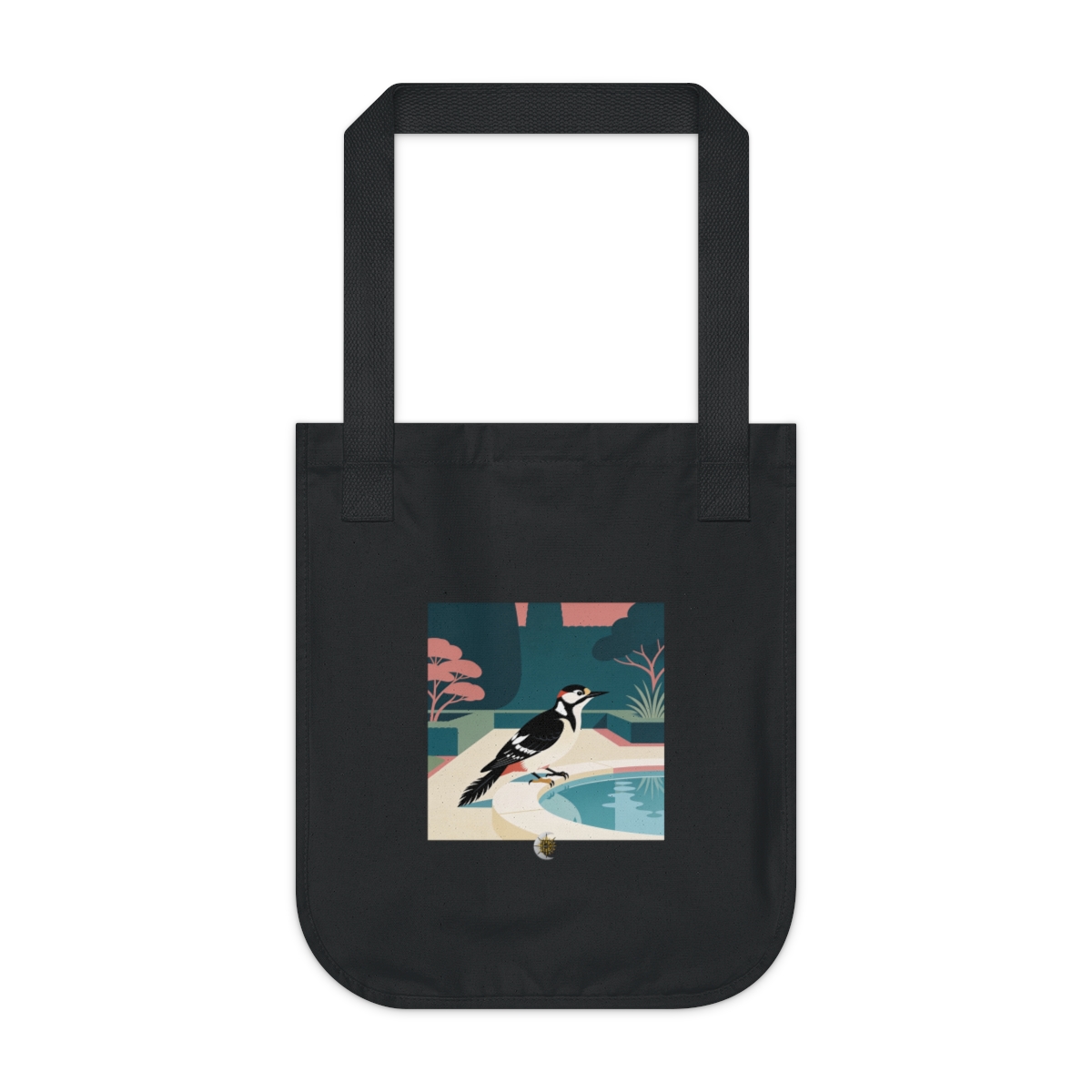 HD Woodpecker pausing beside a reflective pool Organic Canvas Tote