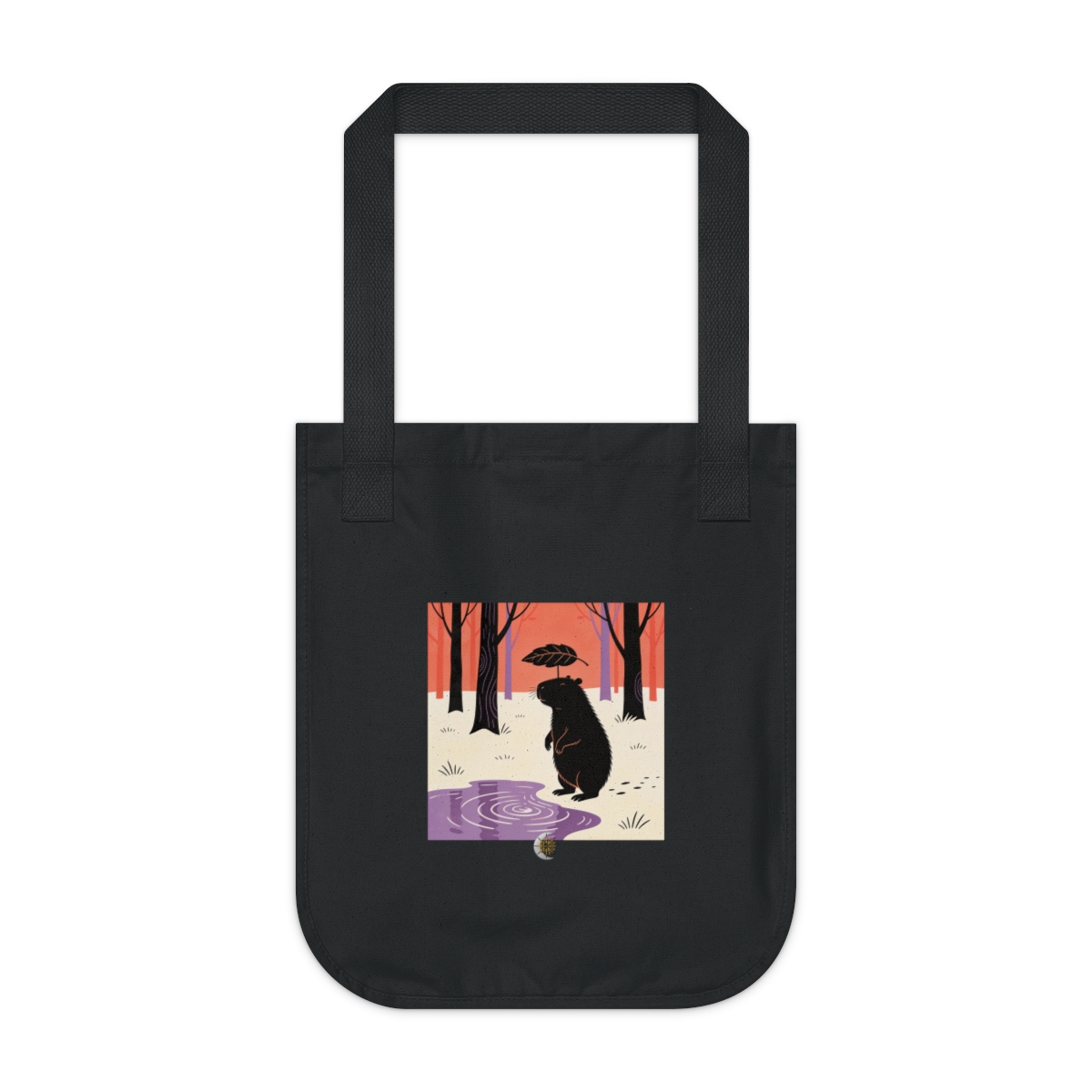 HD Capybara balancing a leaf as a tiny umbrella Organic Canvas Tote