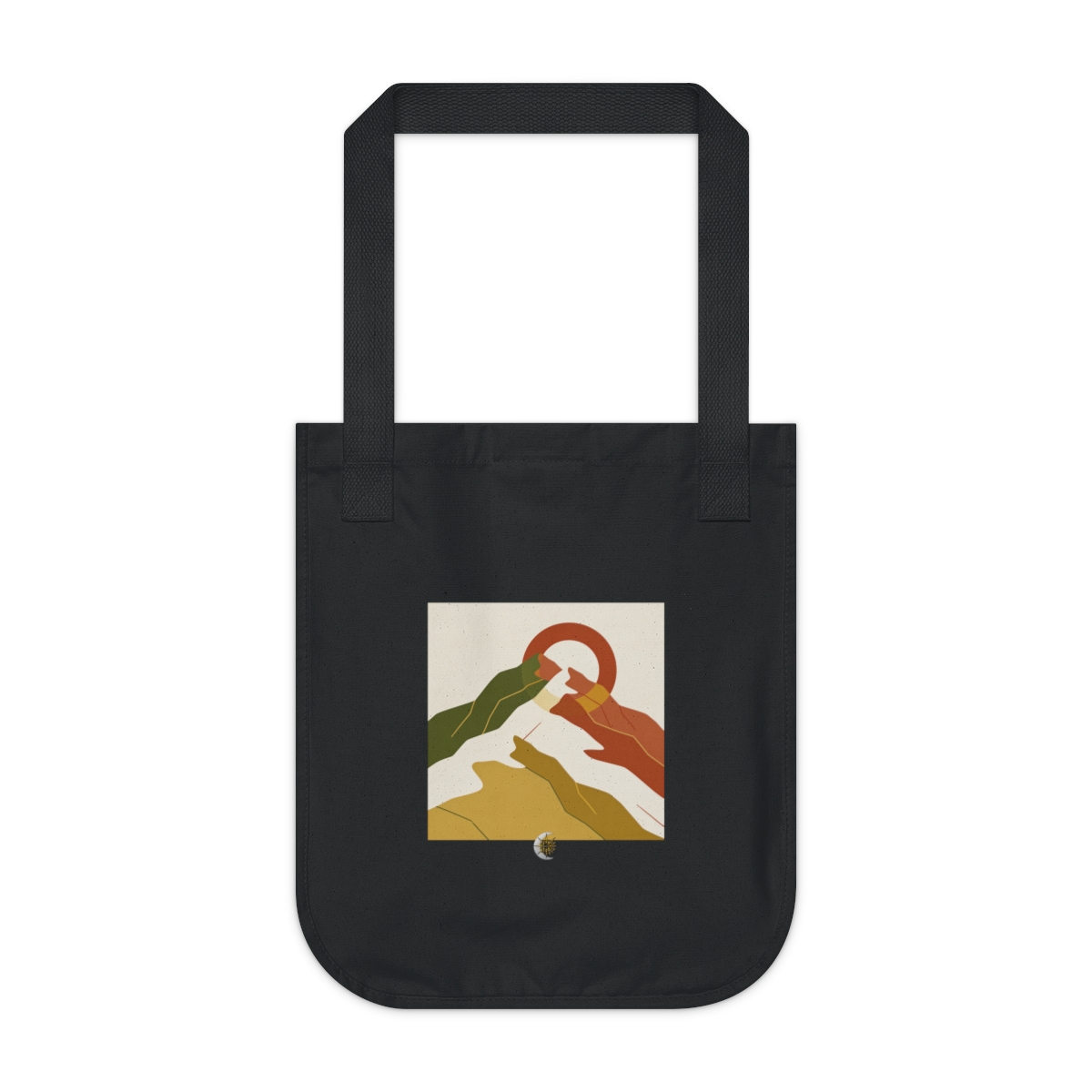 HD Sun behind a mountain arranged as overlapping flat color shapes Organic Canvas Tote