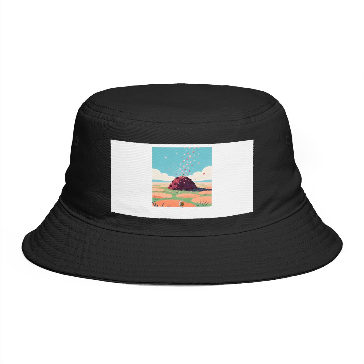 HD Berry-shaped hill receiving a shower of falling petals Bucket Hat