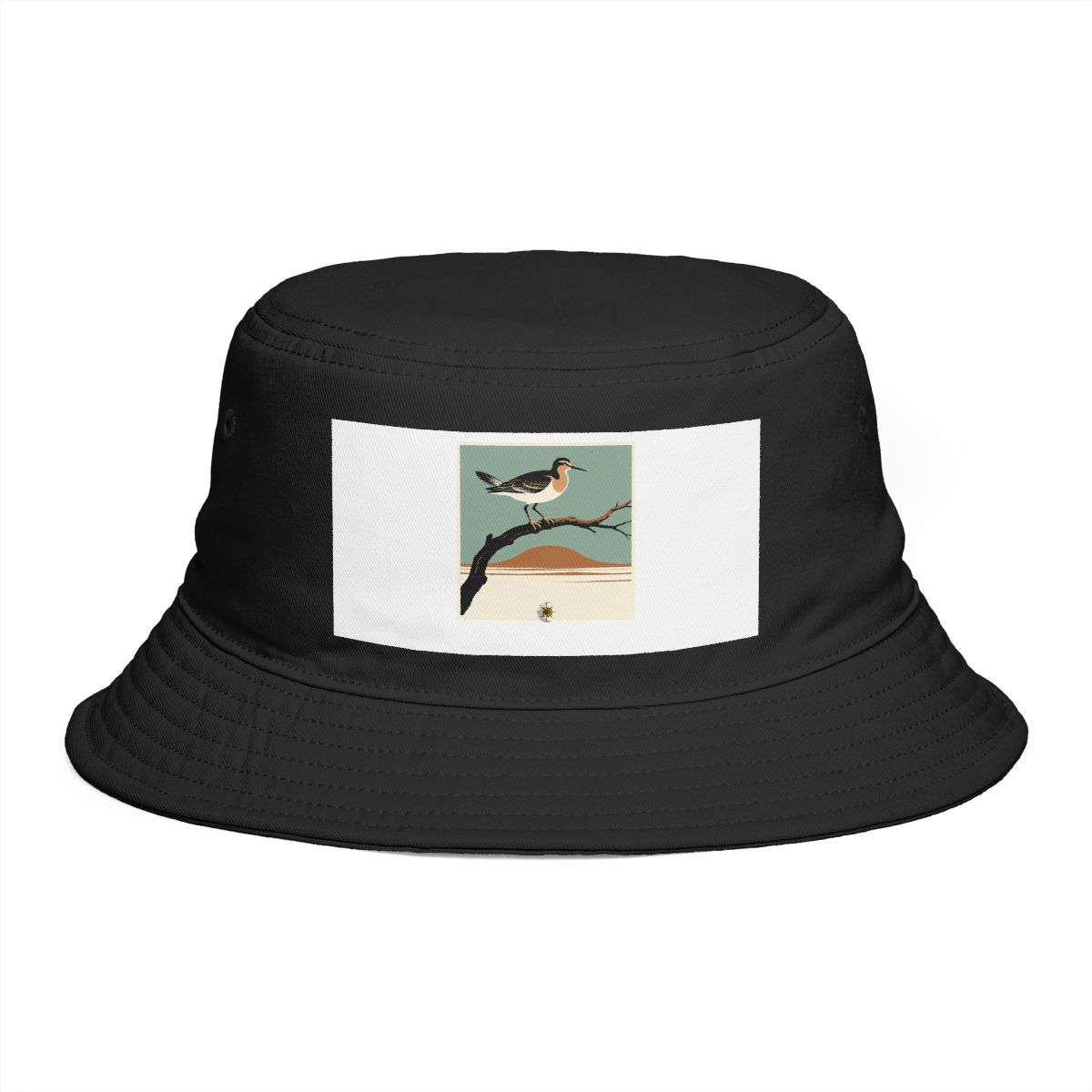 HD Sandpiper balancing on a curved bare branch Bucket Hat