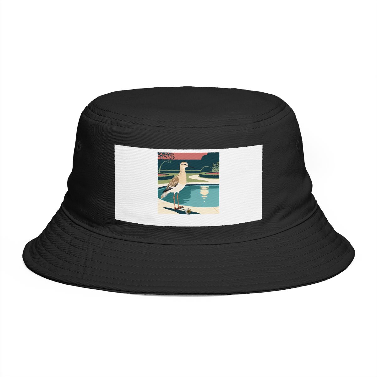 HD Sandpiper pausing beside a reflective pool Bucket Hat