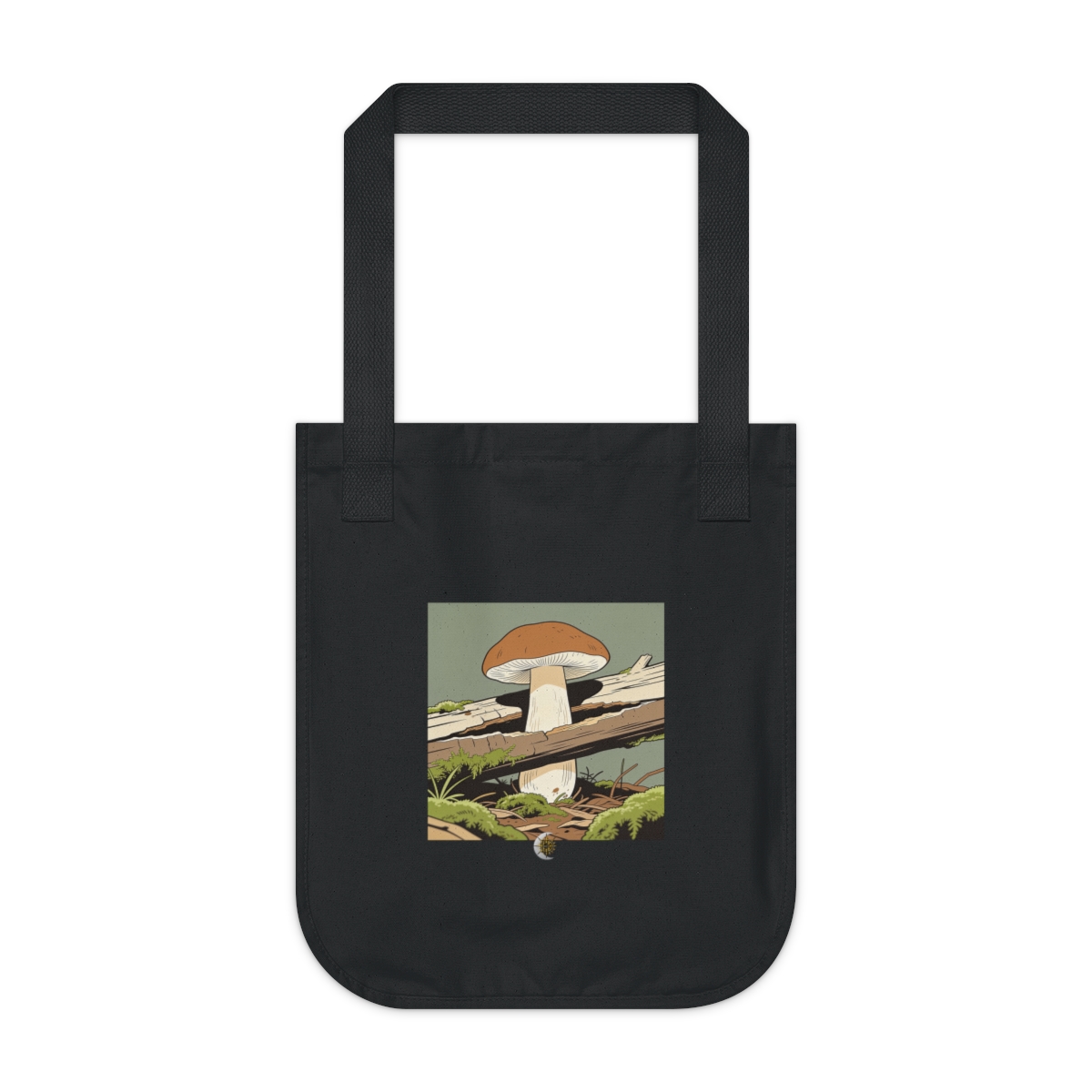 HD Woodland bolete growing through a split fallen branch Organic Canvas Tote
