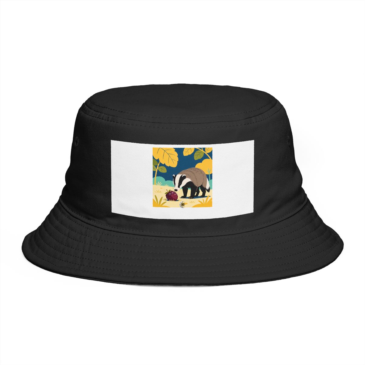 HD Badger investigating an oversized berry Bucket Hat