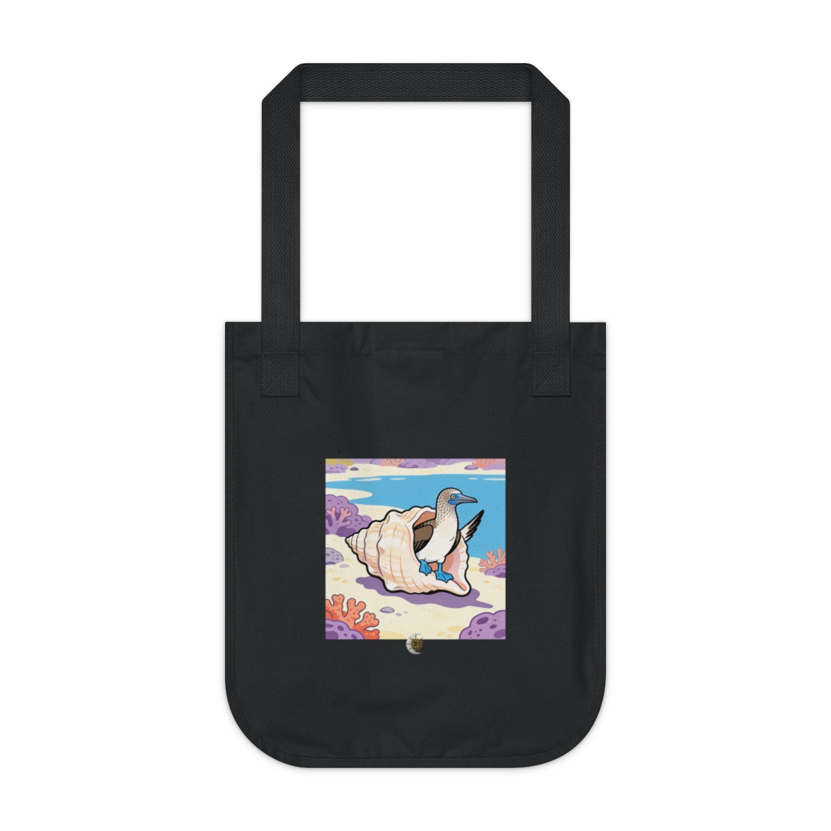 HD Blue-footed booby peeking from behind an oversized shell Organic Canvas Tote