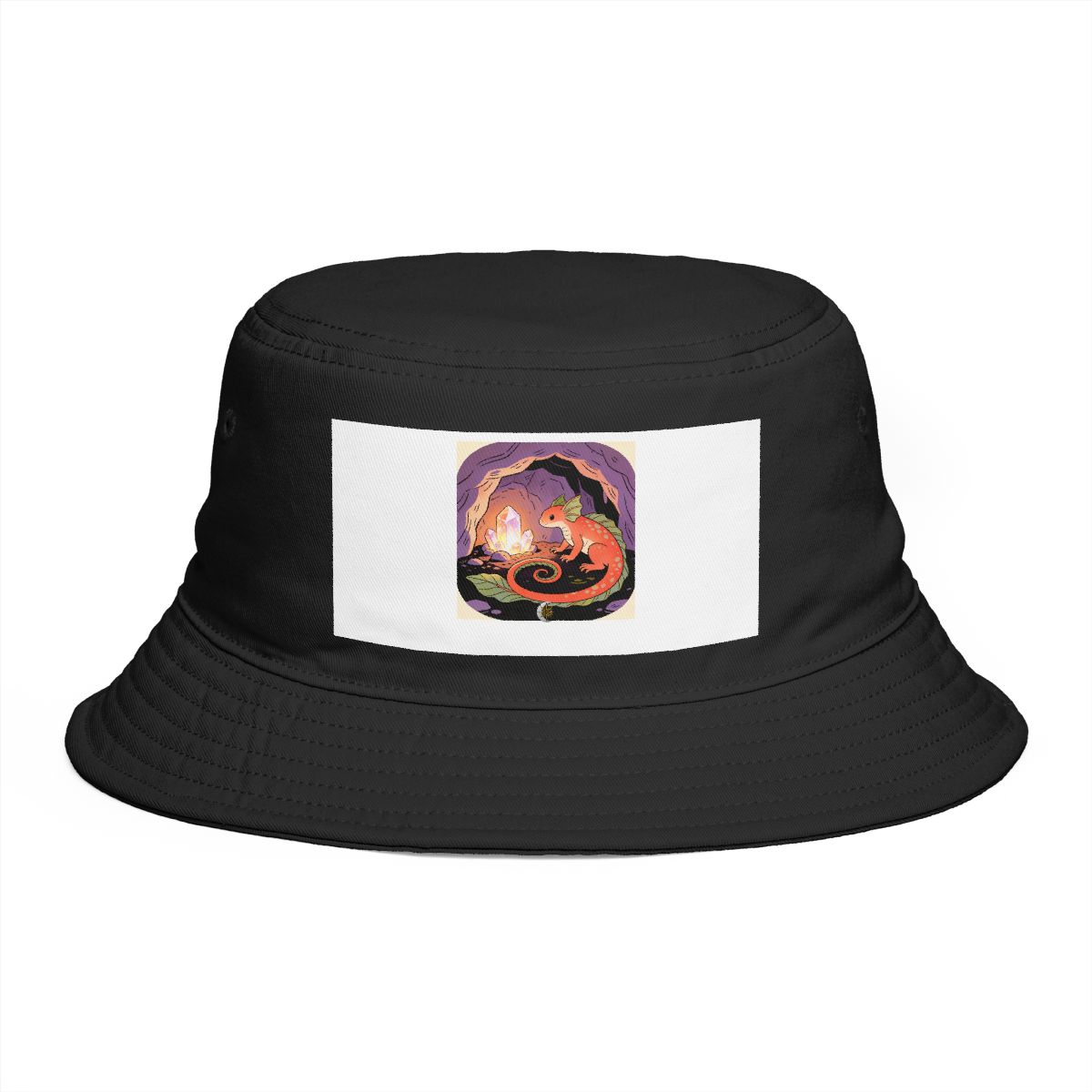 HD Pond creature with a leafy tail curled beside a glowing mineral Bucket Hat