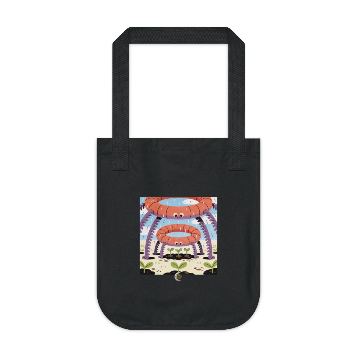 HD Ring creature with frond legs sheltering three little sprouts Organic Canvas Tote
