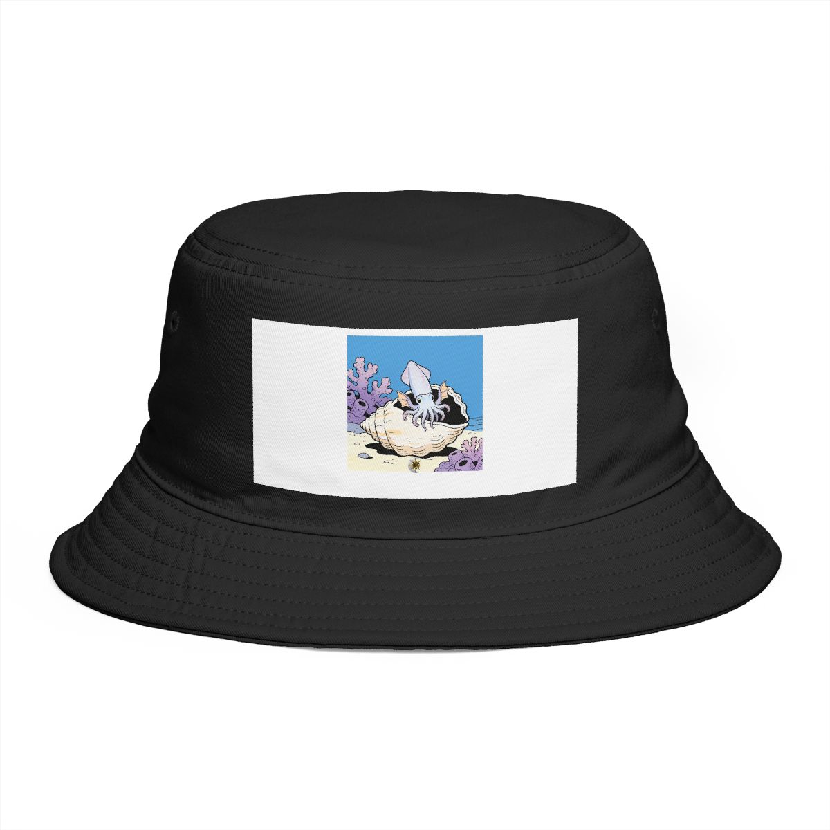 HD Reef squid peeking from behind an oversized shell Bucket Hat