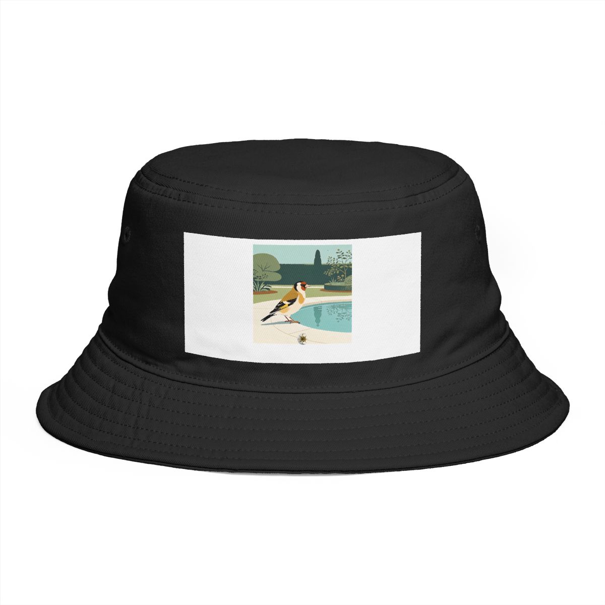 HD Goldfinch pausing beside a reflective pool Bucket Hat
